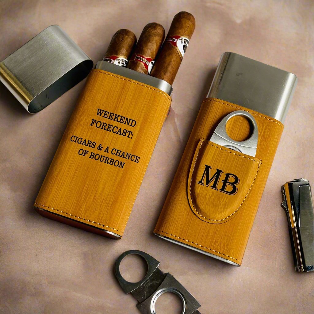 Engraved cigar travel case and portable cigar carrier, a personalized cigar gift engraved and shipped by Groovy Cigars