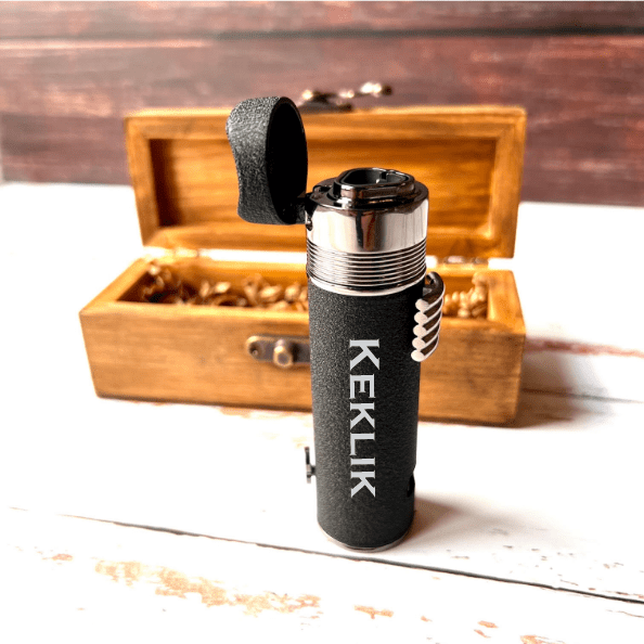 Monogrammed custom cigar lighter personalized with initials, a personalized cigar gift engraved and shipped by Groovy Cigars